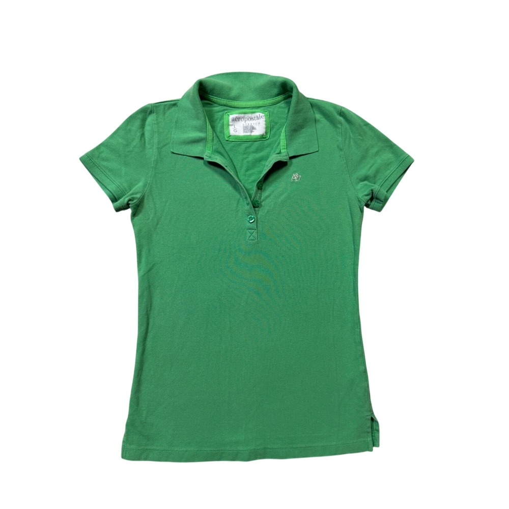 Y2K Aeropostale Green Fitted Polo Shirt Large A87 Stretch Preppy 2000s